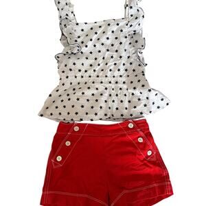 Janie & Jack White tan with stars and red shorts size 7